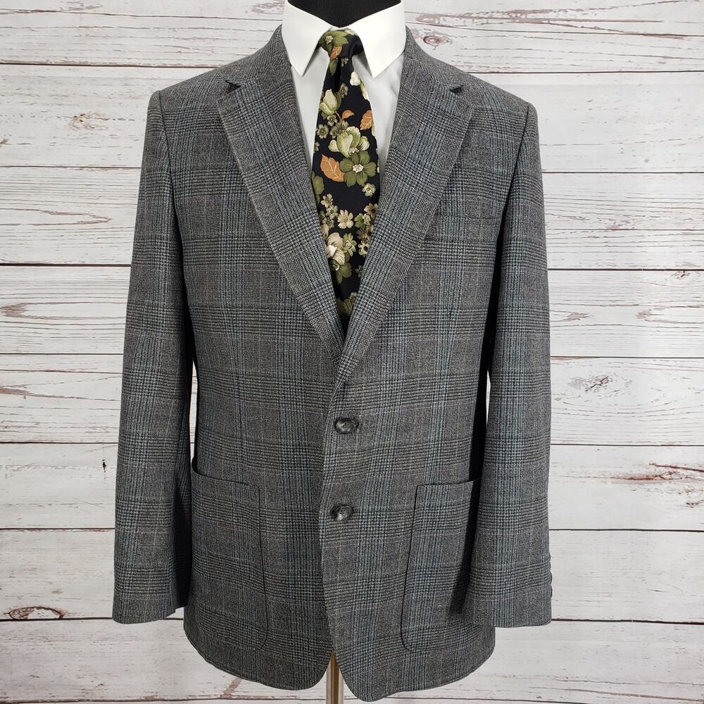 Robert Stock Men's Houndstooth Plaid 100%Wool Sportscoat Blazer 42R